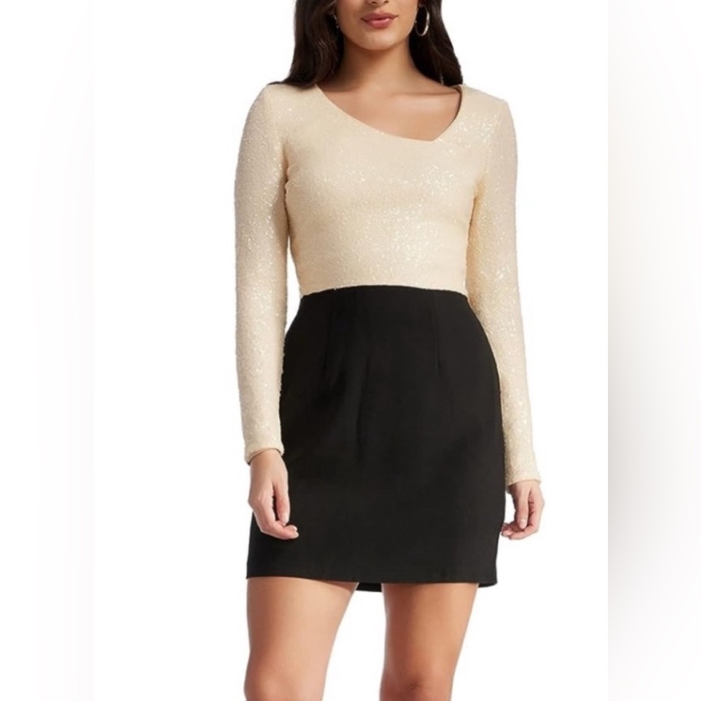 Dress The Population Chante Sequin Cocktail Dress Womens Medium Cream Black